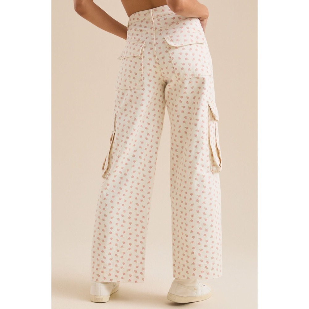 Altar'd State Ellis Floral Cargo Pants Cream Pink High Rise Wide Leg Size Medium - Picture 12 of 16